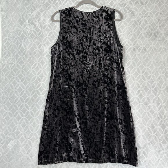 Eileen Fisher Silk Iridescent Velvet U-Neck Dress M Black Gray Marble Sleeveless - Picture 7 of 12